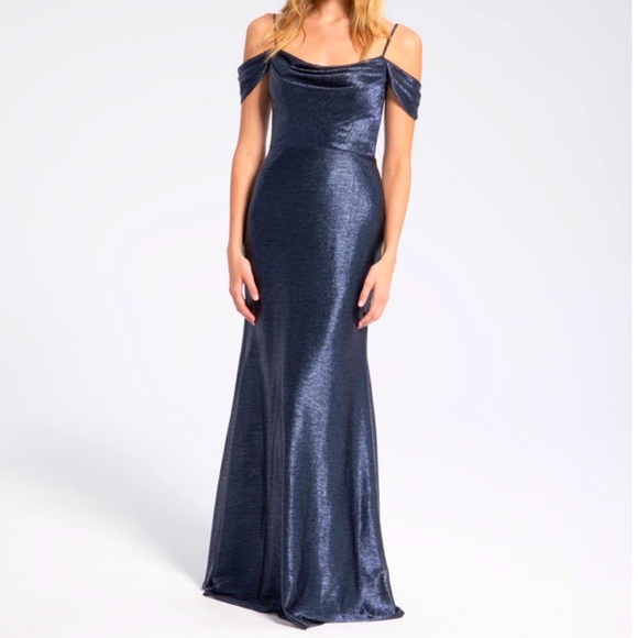 Hayley Paige Occasions Dresses & Skirts - HAYLEY Paige Occasions Navy Spaghetti Strap Cowl Neck Dress
